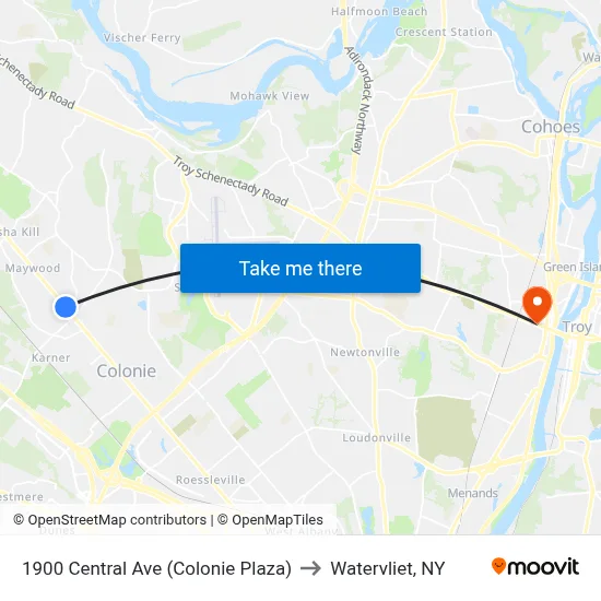 1900 Central Ave (Colonie Plaza) to Watervliet, NY map