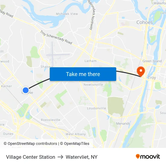 Village Center Station to Watervliet, NY map
