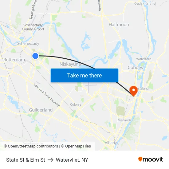 State St & Elm St to Watervliet, NY map