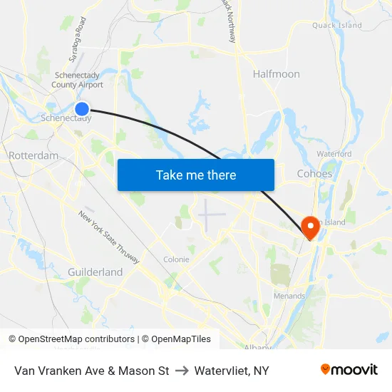 Van Vranken Ave & Mason St to Watervliet, NY map