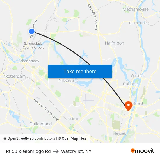 Rt 50 & Glenridge Rd to Watervliet, NY map