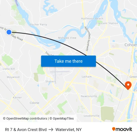Rt 7 & Avon Crest Blvd to Watervliet, NY map