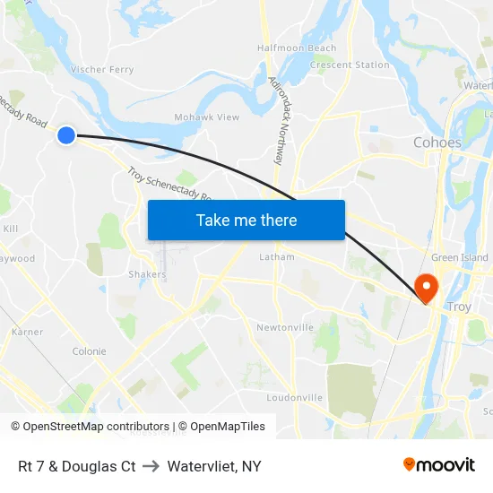 Rt 7 & Douglas Ct to Watervliet, NY map