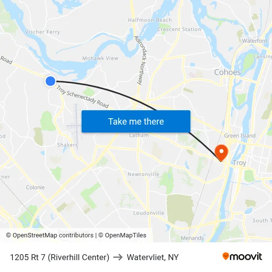 1205 Rt 7 (Riverhill Center) to Watervliet, NY map