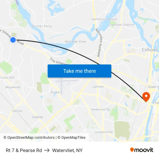 Rt 7 & Pearse Rd to Watervliet, NY map
