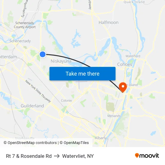Rt 7 & Rosendale Rd to Watervliet, NY map