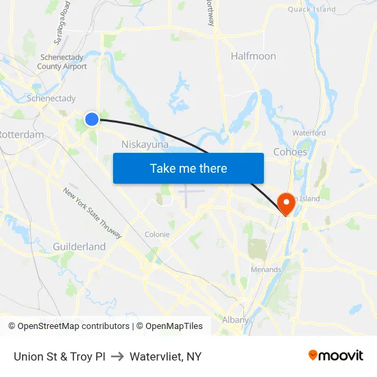Union St & Troy Pl to Watervliet, NY map