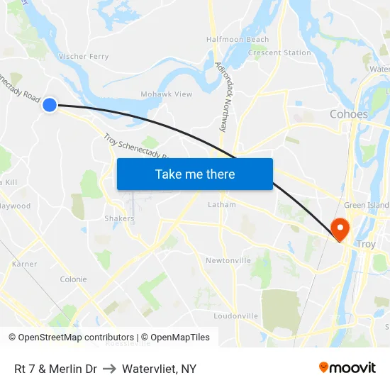 Rt 7 & Merlin Dr to Watervliet, NY map