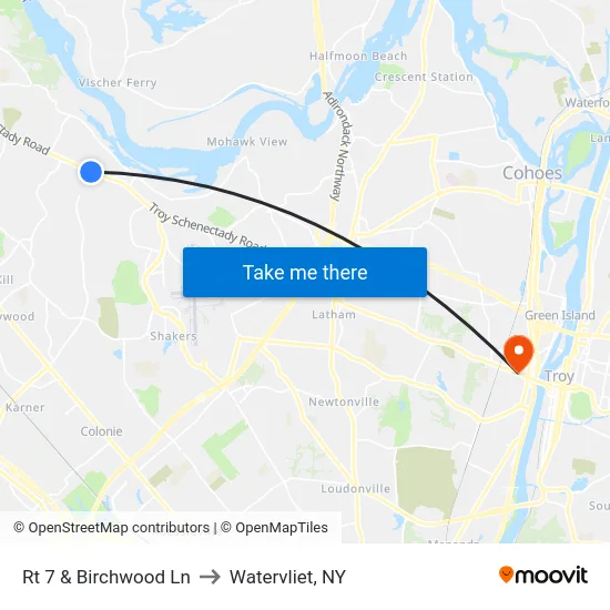 Rt 7 & Birchwood Ln to Watervliet, NY map