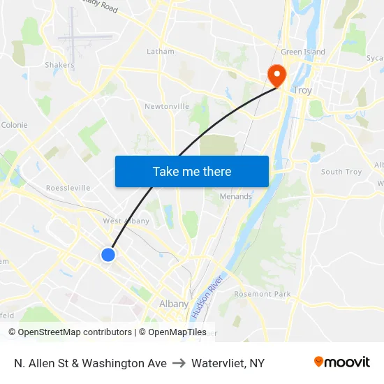 N. Allen St & Washington Ave to Watervliet, NY map
