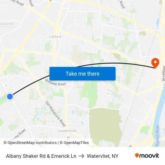 Albany Shaker Rd & Emerick Ln to Watervliet, NY map