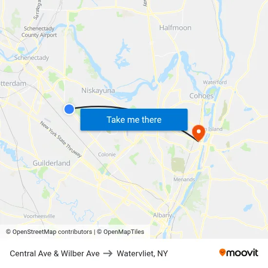 Central Ave & Wilber Ave to Watervliet, NY map