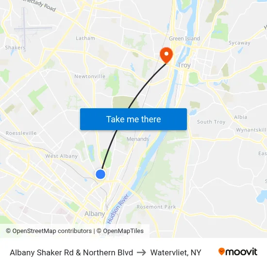 Albany Shaker Rd & Northern Blvd to Watervliet, NY map