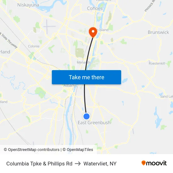 Columbia Tpke & Phillips Rd to Watervliet, NY map