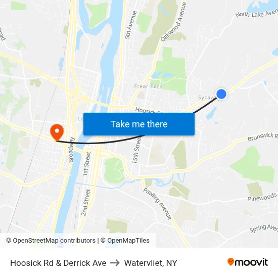 Hoosick Rd & Derrick Ave to Watervliet, NY map