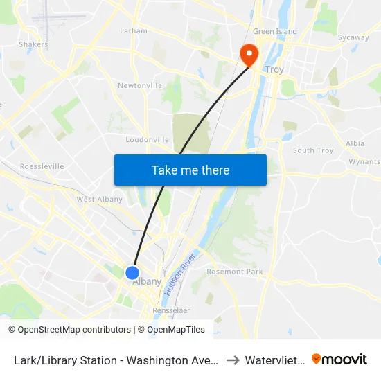 Lark/Library Station - Washington Ave & Lark St to Watervliet, NY map