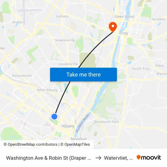 Washington Ave & Robin St (Draper Hall) to Watervliet, NY map