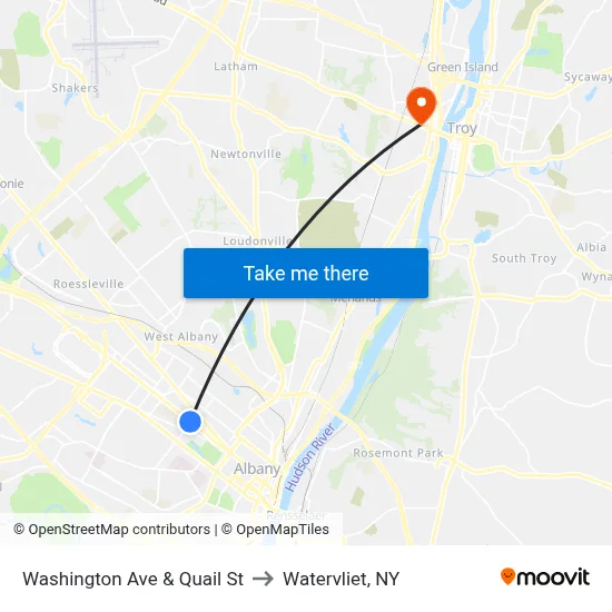 Washington Ave & Quail St to Watervliet, NY map