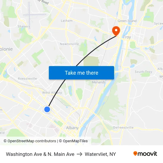 Washington Ave & N. Main Ave to Watervliet, NY map