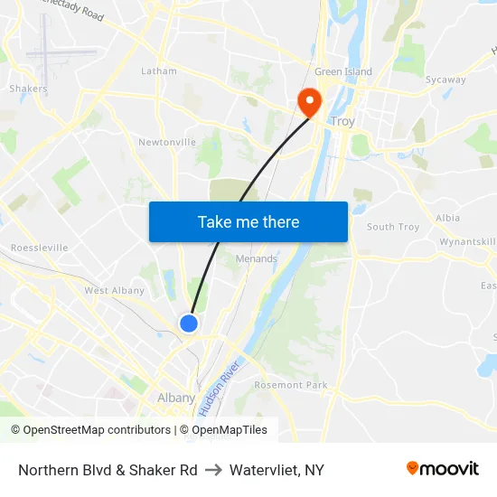 Northern Blvd & Shaker Rd to Watervliet, NY map