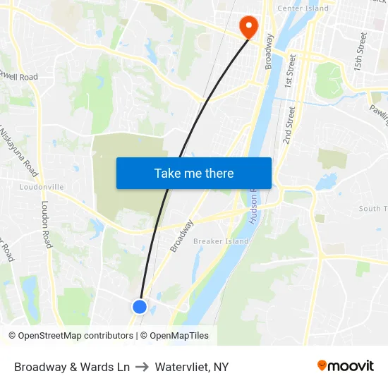 Broadway & Wards Ln to Watervliet, NY map