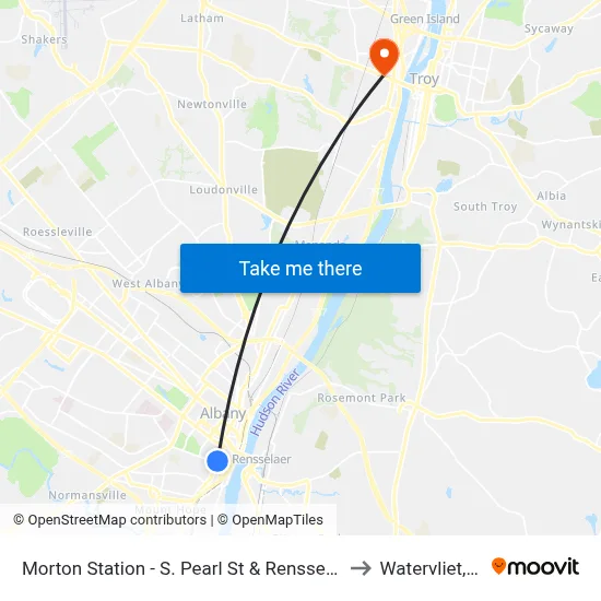Morton Station - S. Pearl St & Rensselaer St to Watervliet, NY map