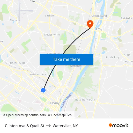 Clinton Ave & Quail St to Watervliet, NY map