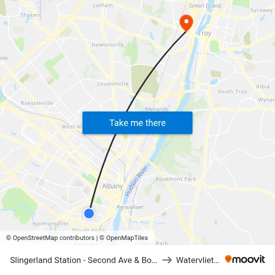 Slingerland Station - Second Ave & Bogart Terr to Watervliet, NY map