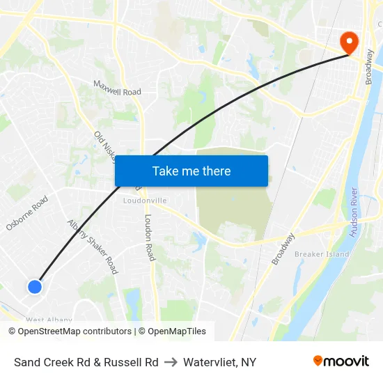 Sand Creek Rd & Russell Rd to Watervliet, NY map