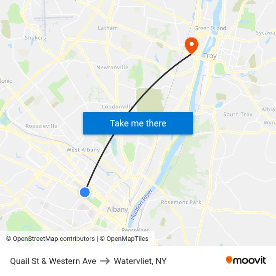Quail St & Western Ave to Watervliet, NY map