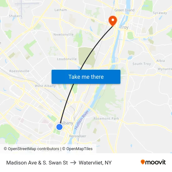 Madison Ave & S. Swan St to Watervliet, NY map