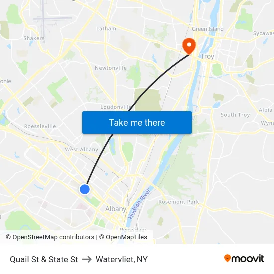 Quail St & State St to Watervliet, NY map