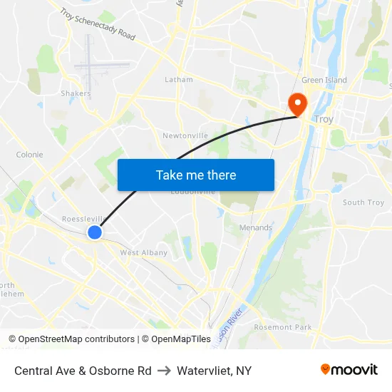 Central Ave & Osborne Rd to Watervliet, NY map