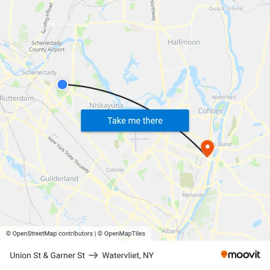 Union St & Garner St to Watervliet, NY map