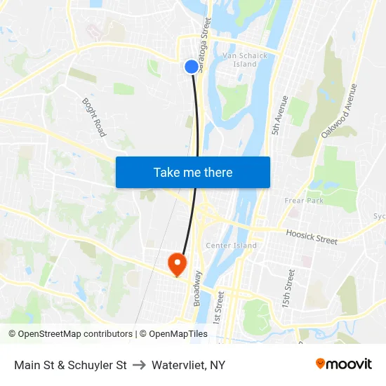 Main St & Schuyler St to Watervliet, NY map