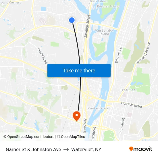 Garner St & Johnston Ave to Watervliet, NY map