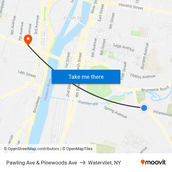 Pawling Ave & Pinewoods Ave to Watervliet, NY map