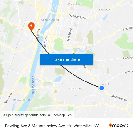 Pawling Ave & Mountainview Ave to Watervliet, NY map