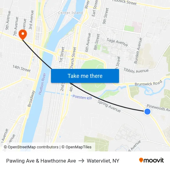 Pawling Ave & Hawthorne Ave to Watervliet, NY map