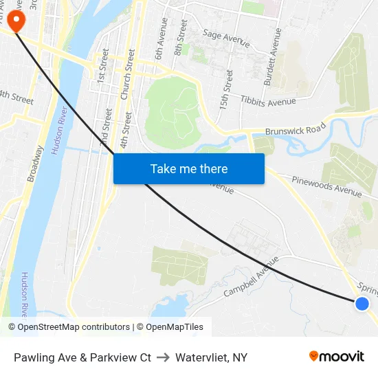 Pawling Ave & Parkview Ct to Watervliet, NY map