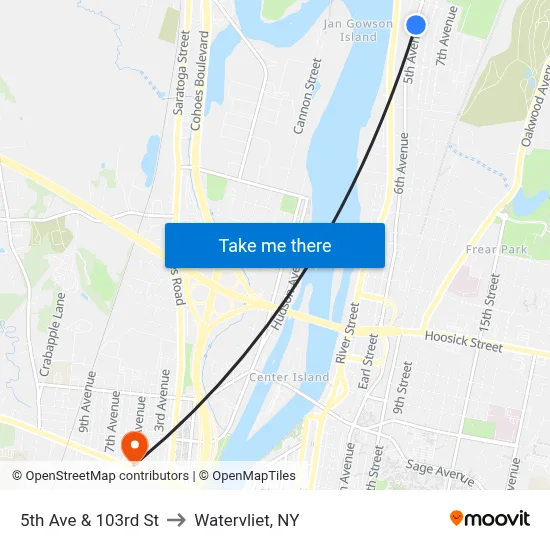 5th Ave & 103rd St to Watervliet, NY map