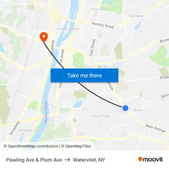 Pawling Ave & Plum Ave to Watervliet, NY map