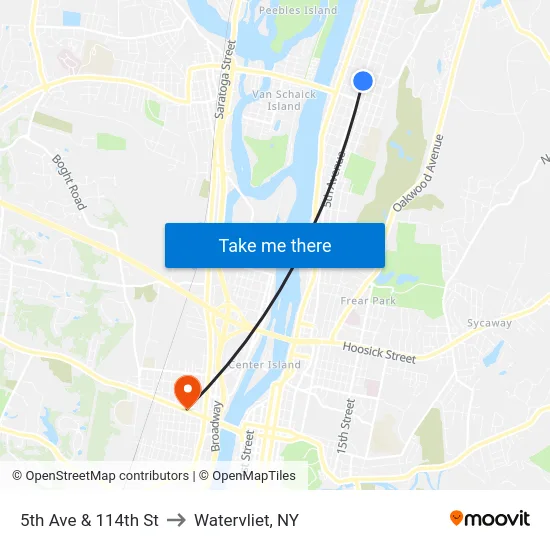 5th Ave & 114th St to Watervliet, NY map