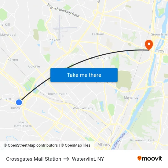 Crossgates Mall Station to Watervliet, NY map