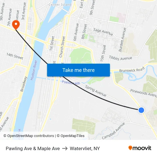 Pawling Ave & Maple Ave to Watervliet, NY map