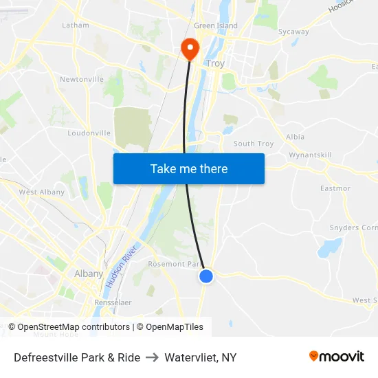 Defreestville Park & Ride to Watervliet, NY map