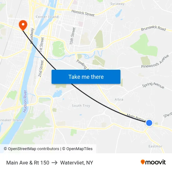 Main Ave & Rt 150 to Watervliet, NY map