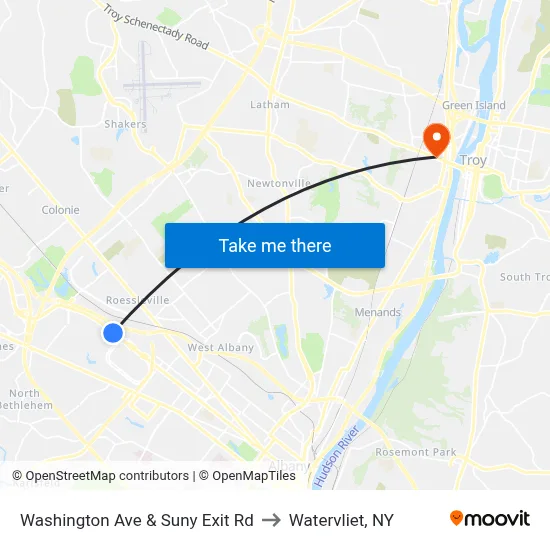 Washington Ave & Suny Exit Rd to Watervliet, NY map