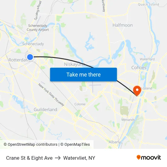 Crane St & Eight Ave to Watervliet, NY map