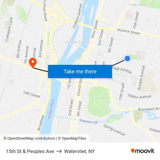 15th St & Peoples Ave to Watervliet, NY map
